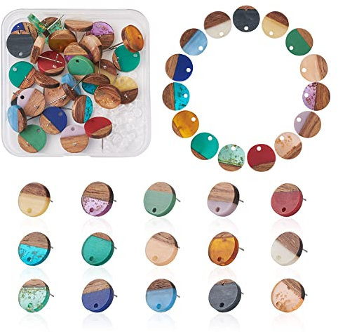 Craftdady 15 Paar flache runde Ohrstecker aus Kunstharz mit Goldfolie, 14 mm, mit Loch, Kunststoff-Ohrmutter für Boho-Ohrringe, Schmuckherstellung