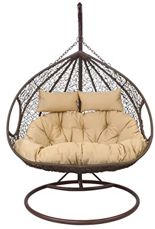 Moritz Hängesessel mit Gestell 180 kg 2 Sitzer braun Sitzkissen + Rückenkissen Hängeschaukel Indoor Outdoor Hängestuhl Schaukel Hängekorb Sessel
