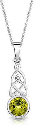 DTPsilver® 925 Sterling Silber Halskette - Keltischer Knoten Anhänger mit natürlichen Edelsteinen - kette Breite: 1,2 mm - Verstellbare Länge: 40 bis 45 cm - Peridot
