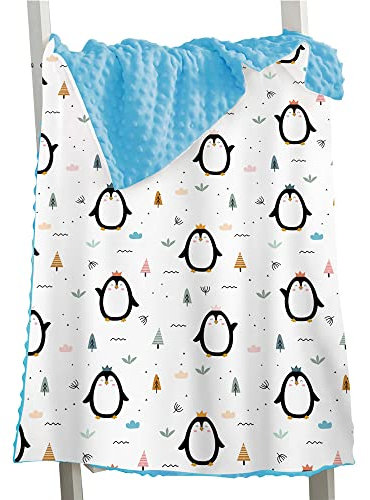 Hixingo Kinderdecke Kuscheldecke Wohndecke, Tierdruck Weiche Warm Minky Gepunktete Decke Krabbeldecke Doppelseitige Blanket für Mädchen und Junge (Pinguin 1,150x110cm)