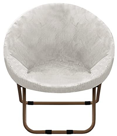 GAMUKAI Housse de chaise soucoupe en velours extensible, housse ronde amovible en velours pour chaise de salon (ivoire, taille M)