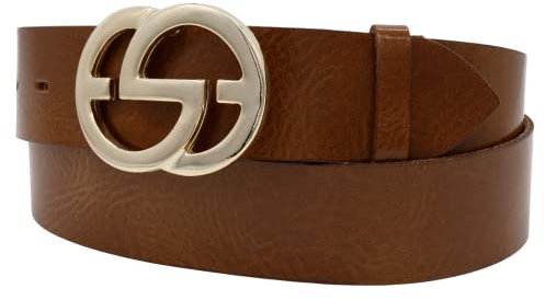AnnaMatoni Damen Leder Gürtel weiches Rindleder 3mm stark mit Modischer Hochwertiker Koppel Schließe in Gold 4cm breit Damen Ledergürtel echt Leder (Braun 640, TW105-120cm Gesamtlänge)