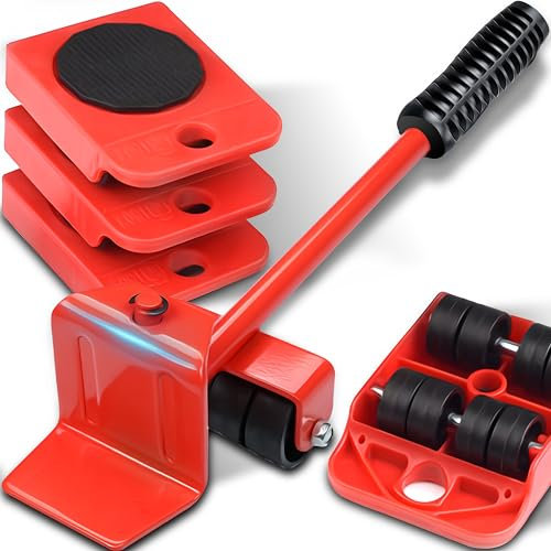 Retoo Juego de ruedas de transporte para muebles, 4 rodillos de muebles y 1 elevador de carga, sistema deslizante para muebles con elevador de carga, juego de ruedas para muebles, ayudante de mudanza