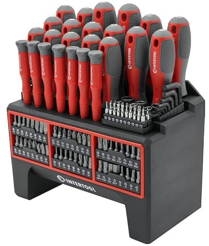 INTERTOOL VT08-3372 Jeu de 114 tournevis avec support montable, embouts magnétiques, tournevis de précision à extrémité pivotante, embouts, tourne-écrous, clés hexagonales, cadeau pour bricolage