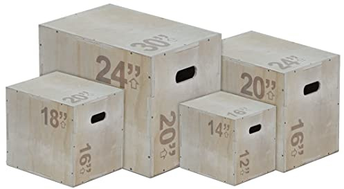 Plyometric Jump Box Wood Plyo Box Premium Exercise Step Power Strength Cross Training Home Gym Fitness Workout Equipment Aerobic Platform Jump Training 3 in 1 Wooden Plyobox