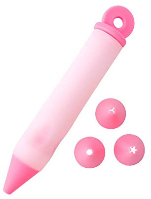Silikon-Kuchen-Dessert-Dekorationsstift mit 4 austauschbaren Köpfen, Squeeze-Schreibstift Kuchen-Schokolade-Glasur-Dekorationsstift, DIY-Werkzeuge (Rosa)