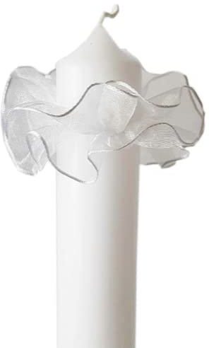Tropfschutz Kommunionkerze, Tropfschutz Taufkerze, Tropfenfänger - Aus Organza, Weiß, für Kerzen mit einem Ø von 4-5 cm