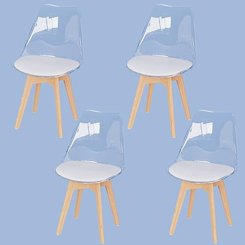 JIJIAN 4er Set Esszimmerstühle, Transparente TPE-Rückenlehne, Buchenholzbeine, PU-Leder gepolstert, Nordischer Stil Geeignet für Esszimmer, Küche, Wohnzimmer, Büro, Cafe
