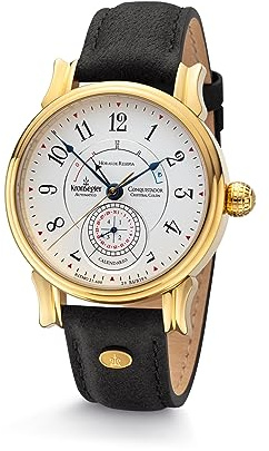 Kronsegler Conquistador Gold - weiß | Automatik Herrenuhr mit Gangreserveanzeige | Saphirglas, Zeigerdatum, Lederband, Faltschließe