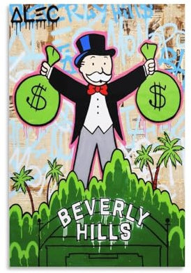 ALEC Monopolys Monopoly Holding $ Bag Poster, dekoratives Gemälde, Leinwand, Wandkunst, Wohnzimmer, Poster, Schlafzimmer, Gemälde, 40 x 60 cm