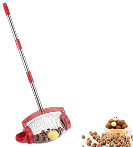 Luojuny Nut Gatherer, Large Telescopic Acorns Picker Upper Roller, Garden Weasel Nut Gatherer Side Opening Dump with Storage Bag, Stainless Thick Pole Labor-saving Nut Wizard for Walnuts, Acorns, Pec