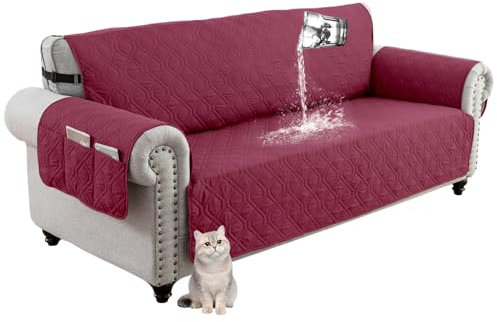 HonunG Sofaschoner, Sofa Abdeckung 1 2 3 4 Sitzer, wasserdicht rutschfest Sofa Protektoren Slipcover mit Seite Lagerung Tasche,Schonbezug, Sofaüberwurf, Sofabezug (3 Sitzer,Rot)