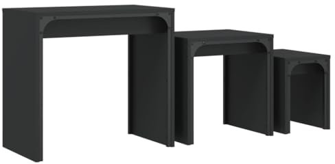 vidaXL Satztische 3 STK., Satztisch Couchtisch mit Metallrahmen, Beistelltisch Sofatisch für Wohnzimmer Schlafzimmer Büro, Tisch Kaffeetisch, Schwarz Holzwerkstoff
