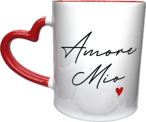 Mug AMORE MIO anse cœur rouge, idéal pour la st Valentin, mariage, cadeau maîtresse