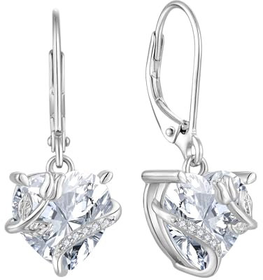Starnny Orecchini da donna in argento 925 a goccia d'acqua, a forma di rose, orecchini pendenti a cerchio con zirconi 3A, gioielli da donna, Zirconia cubica,Aprile Birthstone
