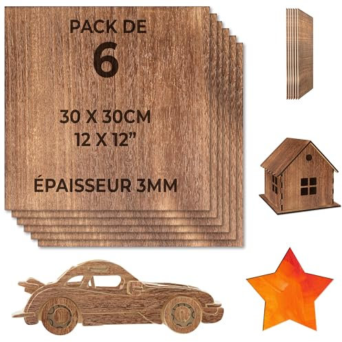 Winter Shore 3 mm Dünne Holzplatten zum Laserschneiden (6er-Pack) - 30 x 30 cm Sperrholz - Quadratische Bretter zum Bauen und Basteln - Walnussholz-Spanplatten
