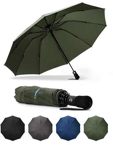 Chakipee Parapluie Pliant Inversé Homme Compact - Voyage Solide Grand Taille Vert Anti Tempete xxl 2 Personnes Automatique Parapluies - Femme Coupe-vent 210T et 10 Sections