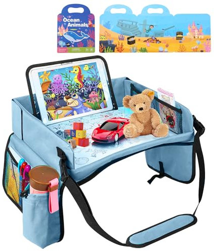FAOKZE Knietablett Reisetisch,Reisetisch Auto Kinder,Auto Kinder Knietablett,Autoreise Kinder,Auto Tisch Kinder,mit Kinder Stickerbuch,Reisetisch Reise,Outdoor Indoor,Auto Tisch Kinder Geeignet