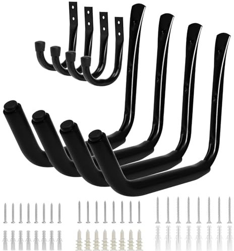 KURUI Support de rangement robuste pour kayak de garage, crochets de kayak de 38,1 cm et crochets de garage pour extérieur et intérieur, support mural pour kayak, planches de surf, canoë, cintre noir