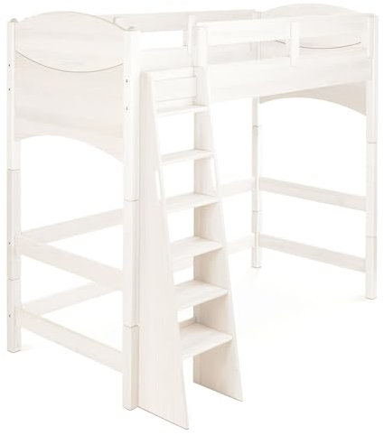 BioKinder Hochbett Kinderbett Noah aus Bio-Kiefernmassivholz, mit Treppenleiter, Betthöhe 180 cm