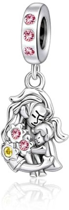 BEEUVIP Damen Mutter und Tochter Anhänger Charm Anhänger für Armband 925 Sterling Silber Geburtsstein Charms Beads