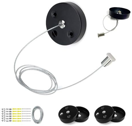 HJIAMA 6 Pièces Cache Trou Plafond, Auvent Noir 1 Mètre de Long, Diamètre Rosace Cache Fil 6 cm, pour Salon, Chambre et Cuisine