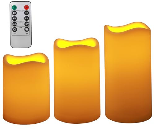 LED Candle Lights, 3PCS Flameless Candles Flameless Flickering Lights Electric Fake Plastic Candles with Remote Control Battery Operated for Home, Wedding and Decor (Yellow)