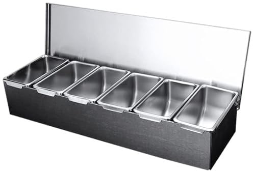 Pizza Topping Station 18 x 4 x6 6 Compartment Pizza Storage Container Stainless Steel Condiment Containers with Lids Detachable Condiment Organizer for Home Restaurant