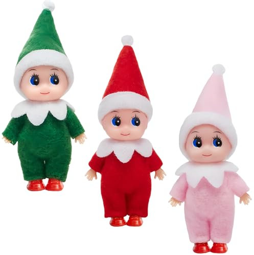 3 Pièces Bébé Elfe de Noël,Petit Lutin Farceur Bebe Jumeaux,Mini Mignon Poupée Elfe Accessoire de Tradition pour Noël,Poupée de Noël Jouet Cadeau pour Enfants Filles et Garçons Décorations de Noel
