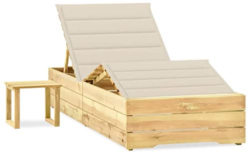 Annlera Sonnenliege Relaxliege aus Holz mit Tisch und Cremeweiß Auflage Liegestuhl Wetterfest Gartenmöbel Klappbare Liegenauflage für Garten Terrasse oder Balkon Ergonomischen Designs 198x90x75 cm