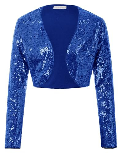 Belle Poque Damen Elegant Formal Pailletten Shrug Bolero Langarm Abend Party Shrugs