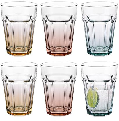 TREND FOR HOME Cocktailgläser Groß Trinkglas Cuba Libre Gläser | 425 ml| Set von 6 | Cocktail Highball Wasser Glässerset umblers Retro Design |GIGI Kollektion |WATERCOLOR OMBRE-Handwäsche
