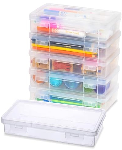 gvivej Stapelbare Aufbewahrung Stifte, 6 Stück Stiftebox, Transparent Bastel Organizer mit Deckel Snap Closure, Stapelbare Aufbewahrungsbox, Aufbewahrungsbox für Kunsthandwerk, Teile, Schule, Familie