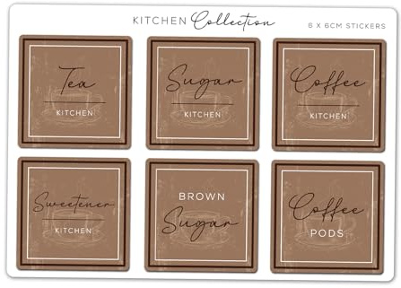 A5 Sticker Sheet Rustic Tea Coffee Sugar Labels Vinyl Stickers - Modern Pantry Kitchen Home Simple Organisation Container Jar Label #83089