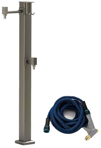 OOMRNV Support De Tuyau D'Arrosage Autoportant en Acier Inoxydable pour Jardin Et Extérieur, avec Robinet en Laiton