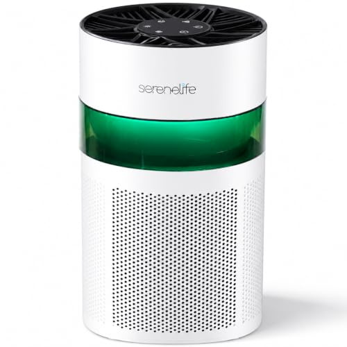 SereneLife Purificador de Aire Portátil Silencioso con Filtro HEPA H13 para Alergias y Pelo de Mascotas, Mini con Aromaterapia, Luz Ambiental, Temporizador, Modo Sueño, para Dormitorio y Escritorio