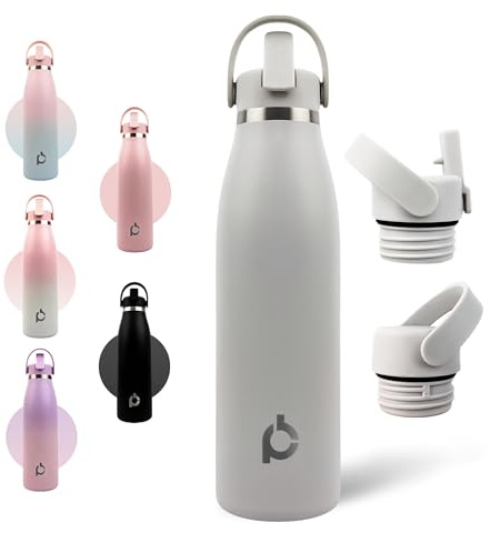 Positive Bottle® Insulated Stainless Steel Water Bottle 500ml/17oz | Leakproof Reusable Drinks Bottle with 2 Lids (Straw & Screw Top) | Cold 24H Hot 12H | Eco-Friendly Metal Bottle (Urban Steel)