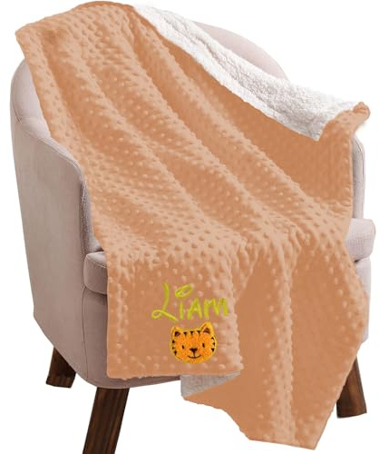 Caixiabeauty Babydecke, personalisierbar, Vorname, Kindergarten, Nickerchen, Decke für Kinder, personalisiert mit Namen für Jungen und Mädchen, Geschenk zur Geburt, personalisierbar (Farbe Kaffee)