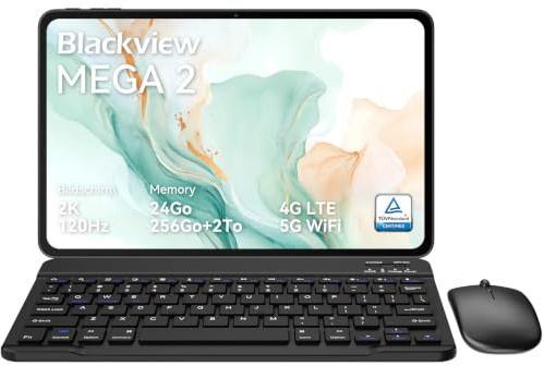 Blackview Tablet 12 Pollici con Tastiera e Penna, 2K FHD+, Tablet con SIM 4G, Android 15, 18GB RAM 256GB ROM, Octa Core, 9000mAh, 16MP, Protezione Degli Occhi, WideVine L1/ GMS/GPS/OTG/OTA