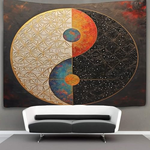 kaiyun Blume des Lebens Wandteppich Wandtuch Wandbehang Tapestry Tapisserie Wanddekoration Yin und Yang Wandkunst Wandtücher 130cmx150cm