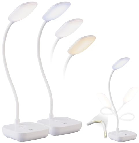 Lunartec Tischlampe Touch Dimmer: 2er-Set Akku-Schwanenhals-Schreibtischleuchte CCT, 245 lm, 7 W dimmbar (Schwanenhals Schreibtischlampe, Tisch Leselampe)