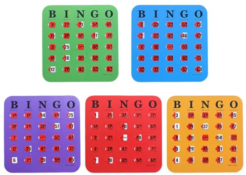 Tarjetas de bingo reutilizables, 5 tarjetas de bingo con deslizadores de obturador, 8 pulgadas, juego de de pensamiento lógico, diversión educativa para la escuela, la oficina,