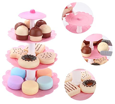 Chosertory Spiel Teeservice – 3 Stöckige Etagere mit Farbenfrohen Desserts
