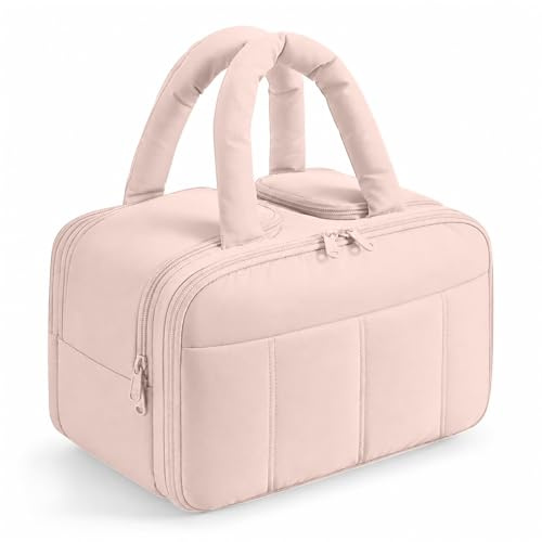 URAQT Borsa da Toilette, Beauty Case Grande da Viaggio, Portatile Borsa da Trucco, Porta Trucchi da Viaggio con Scomparti Interni e Ampia Apertura, con maniglia, Perfetto per Viaggios,Donna Uomo, Pink
