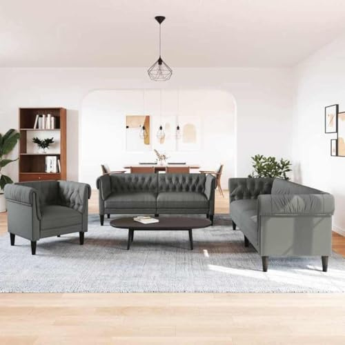 Kaloriko Wohnzimmer Couch 3-teilig Dunkelgrau Stoff 201,5 x 74,5 x 74,5 cm Polstergarnitur mit 3-Sitzer 2-Sitzer 1-Sitzer für Büro Lounge Gästezimmer entspannter Komfort