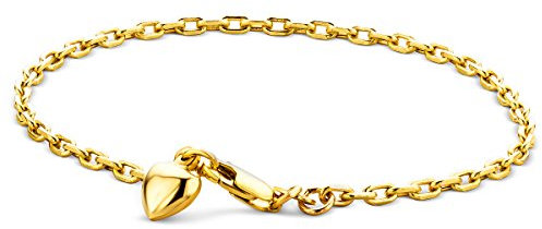 OROVI Armband - Armreif Damen Gelbgold 9 Karat / 375 Gold Kette mit Herz 19 cm