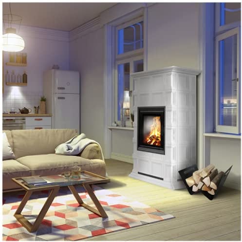 vomadi Holzofen Kaminofen Milano Weiß - Retro-Design mit TERMOTEC Feuerraumauskleidung, 7 kW, Dreifachluftsystem, Rost- und Aschekastenfrei, Freistehend, Bodenmontage, Wohnzimmer