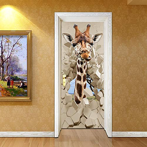 Teqoasiy Tier türtapete selbstklebend 60 x 200cm Giraffe gebrochen Türposter Fototapete Türfolie Poster Tapete Pvc rdicht Abnehmbare Wandbilder Für Schlafzimmer Wohnzimmer