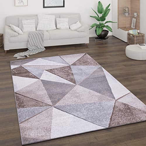 Paco Home Teppich Wohnzimmer Kurzflor Vintage Stil Abstrakt Modernes Geometrisches Rautenmuster Design, Grösse:240x340 cm, Farbe:Beige