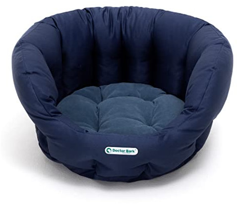 Doctor Bark - Hundebett rund - kuscheliger Hundekorb kleine Hunde mit orthopädischem Wendekissen - Waschbar bis 95°C - Made in Germany (S - 40x35 cm, Königsblau)